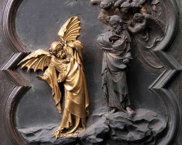 Un particolare della Tentazione di Cristo durante il restauro, courtesy Opera di Santa Maria del Fiore, foto Antonio Quattrone