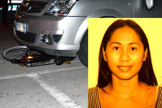 Melanie Cortez, la vittima dell'incidente e la sua bicicletta incastrata sotto l'auto in Lungarno Cesare Battisti a Sovigliana - Vinci